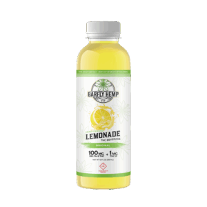 A bottle of Barfly's hemp-derived THC Lemonade Mixer. Classic Lemonade Flavor. Transparent background.