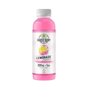 A bottle of Barfly's hemp-derived THC Lemonade Mixer. Pink Lemonade Flavor. Transparent background.